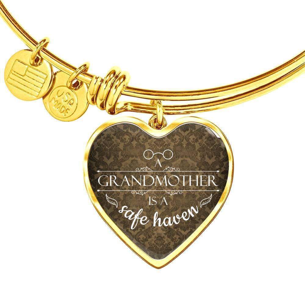 Grandma is a Safe Haven Personalized Engraved Gold Heart Bangle Bracelet Cu